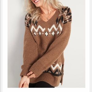 Old Navy Slouchy Fair Isle V-Neck Tunic Sweater
